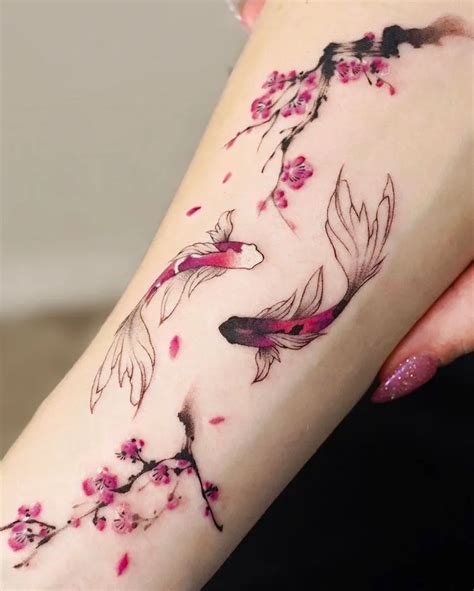 koi with cherry blossom tattoo|koi fish chest tattoo.